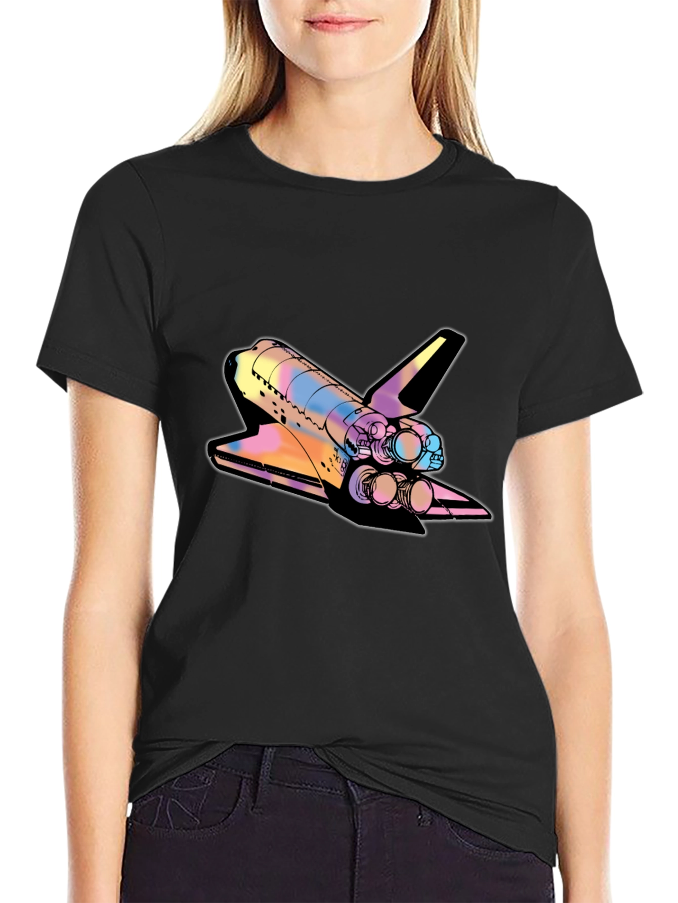 Space Shuttle Graphic Print Black Tee
