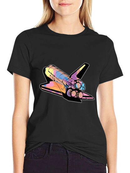 Space Shuttle Graphic Print Black Tee