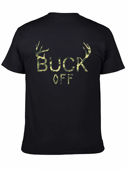 Buck Off Camo Print Graphic T-Shirt