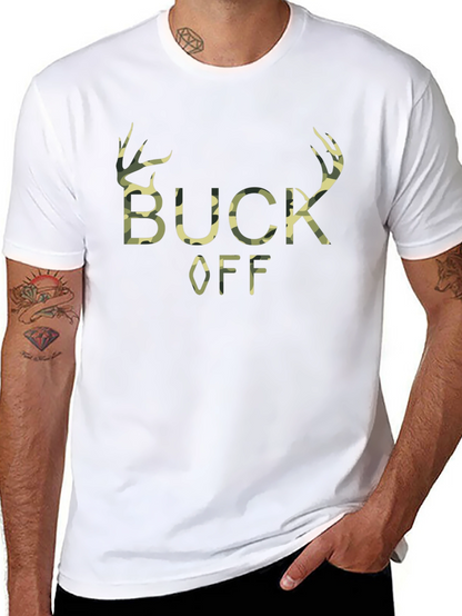 Buck Off Camo Print Graphic T-Shirt