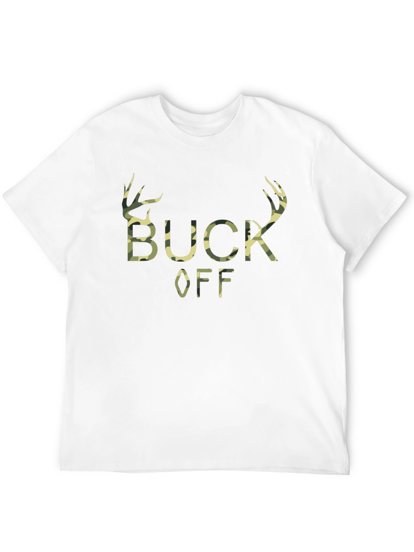 Buck Off Camo Print Graphic T-Shirt