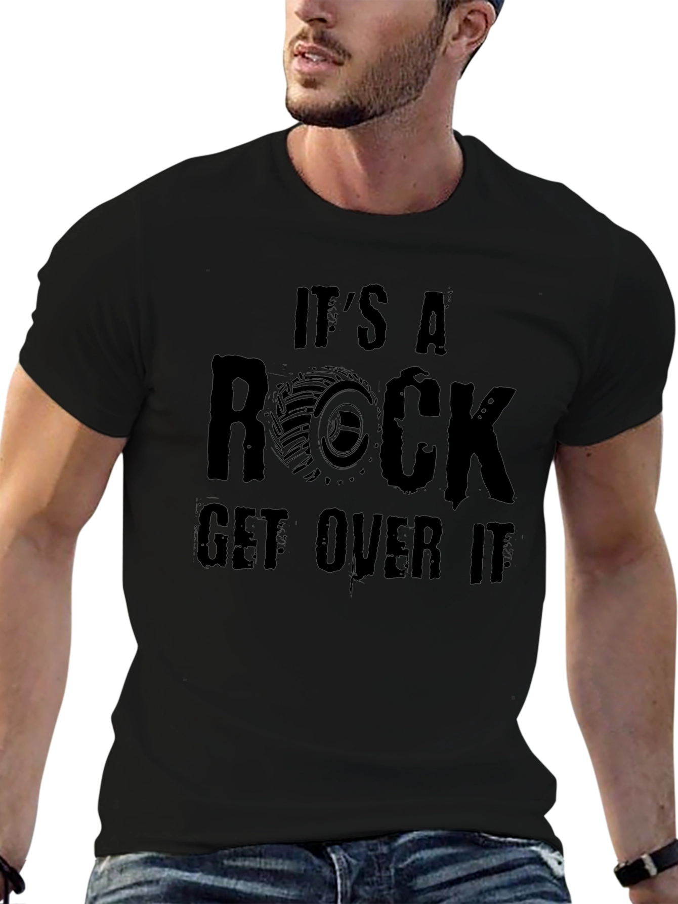 Its A Rock Get Over It Black Graphic Tee