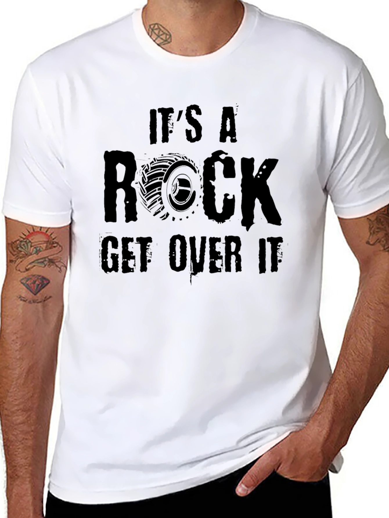 Its A Rock Get Over It Black Graphic Tee
