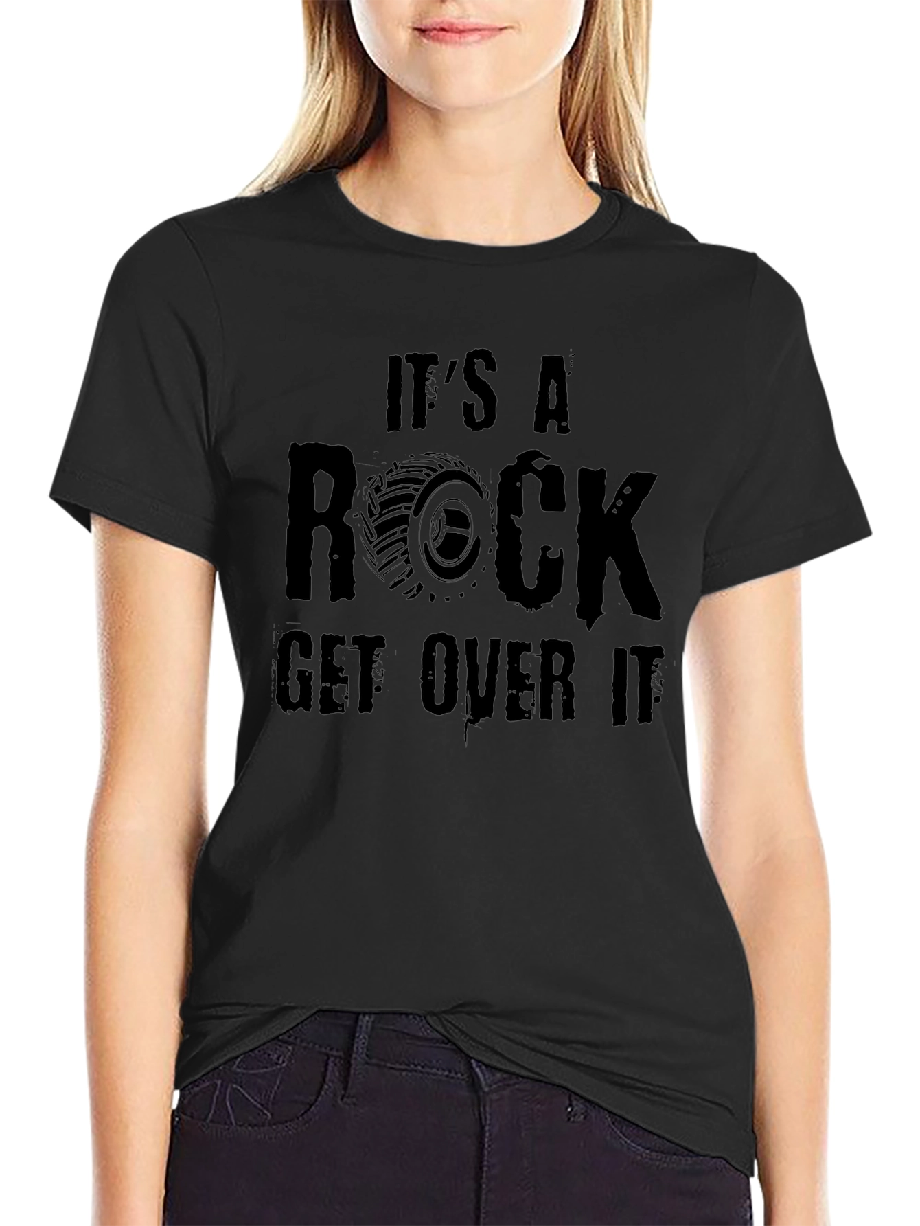 Its A Rock Get Over It Black Graphic Tee