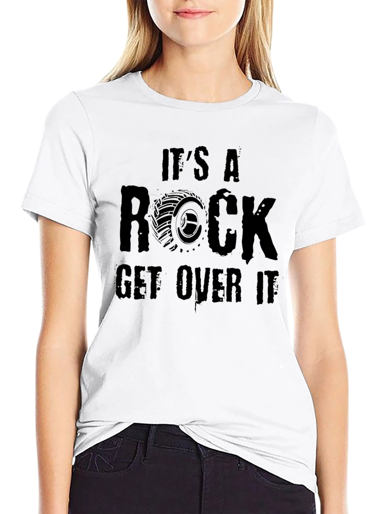 Its A Rock Get Over It Black Graphic Tee