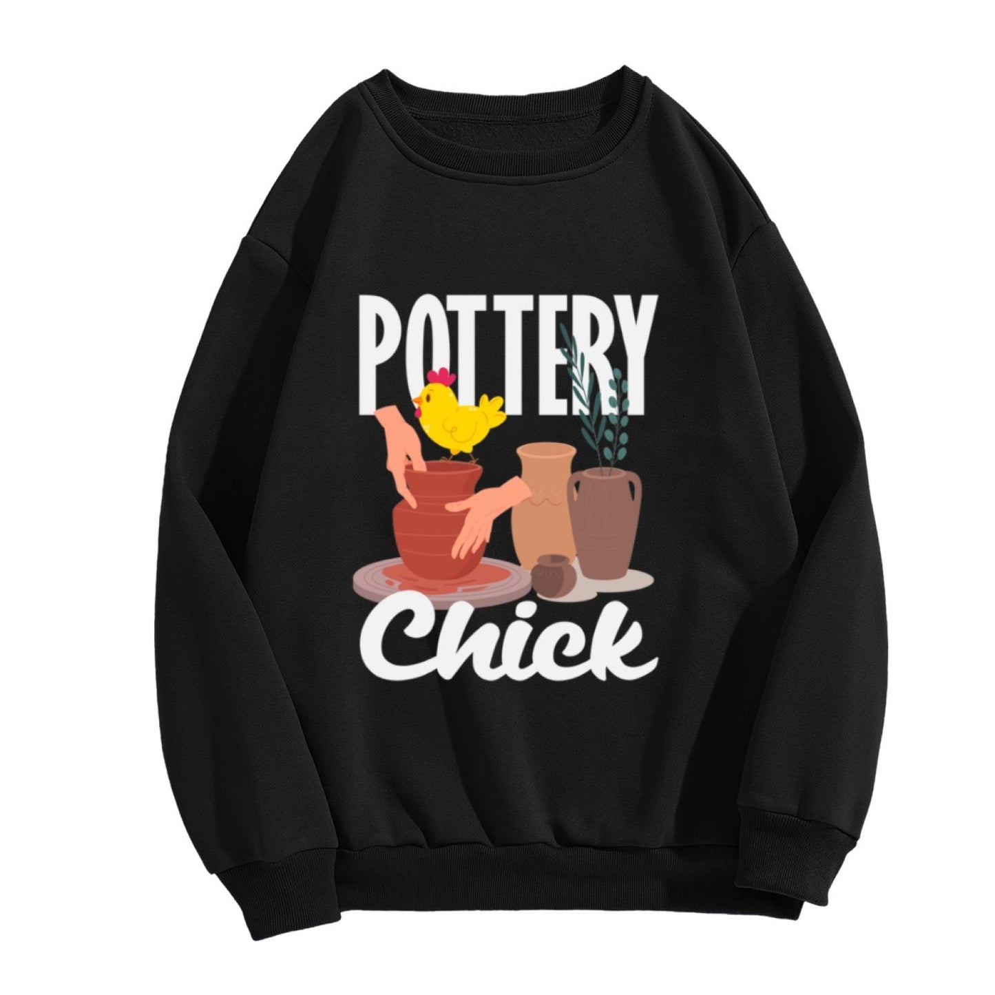Whimsical Pottery & Chick Graphic Sweatshirt