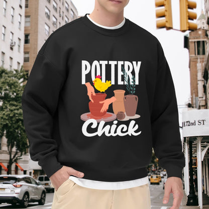 Whimsical Pottery & Chick Graphic Sweatshirt
