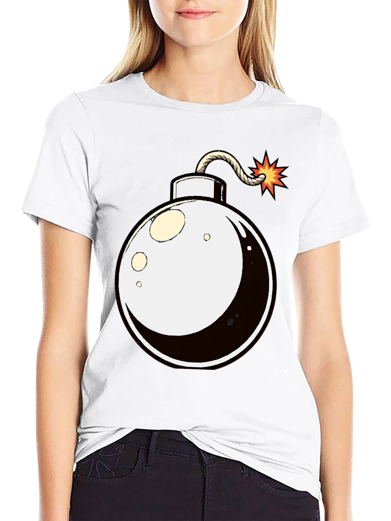 Cartoon Bomb Graphic Tee - Black Cotton T-Shirt