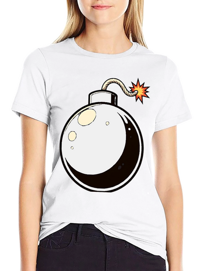 Cartoon Bomb Graphic Tee - Black Cotton T-Shirt
