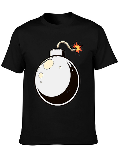 Cartoon Bomb Graphic Tee - Black Cotton T-Shirt