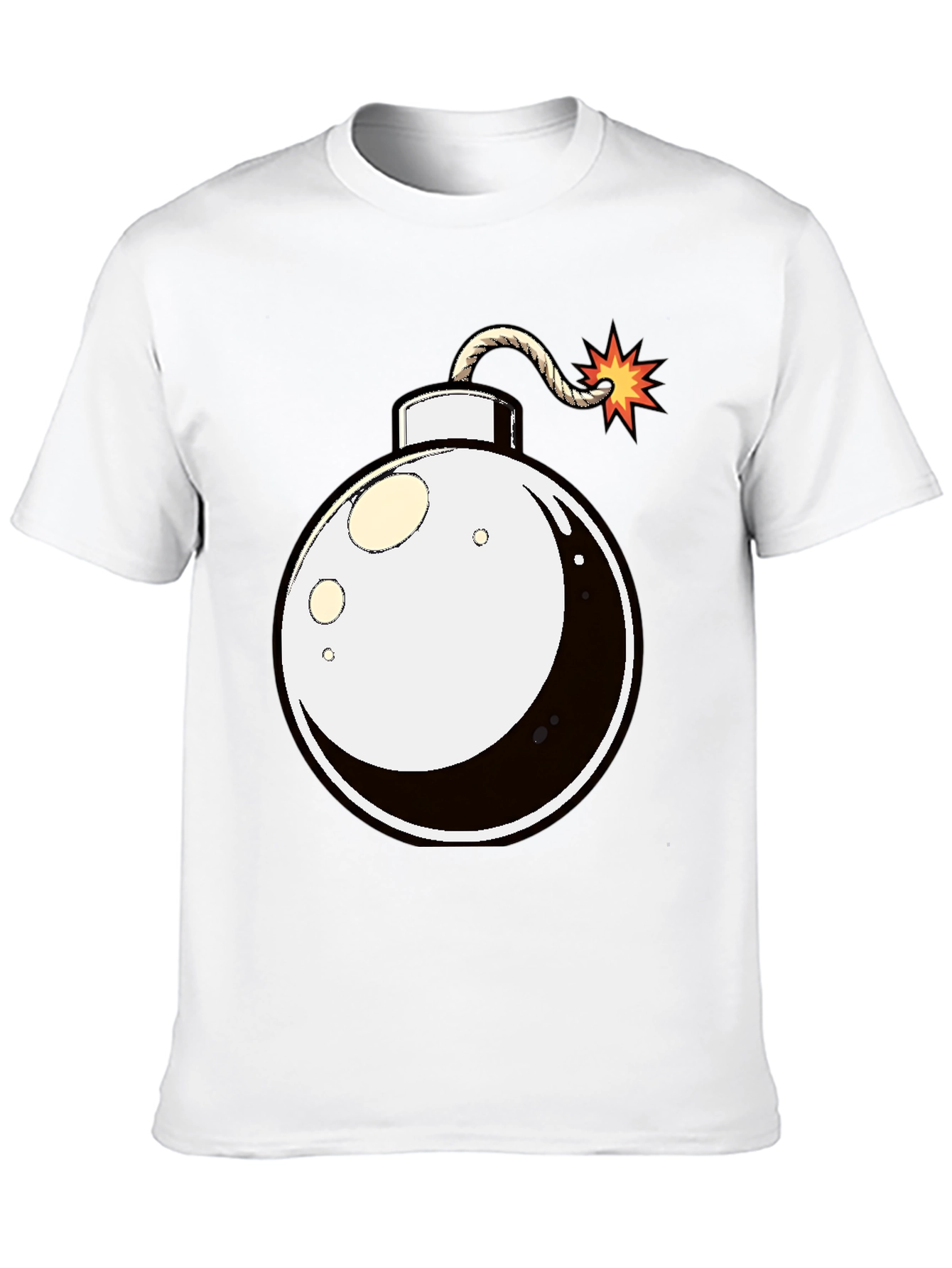Cartoon Bomb Graphic Tee - Black Cotton T-Shirt