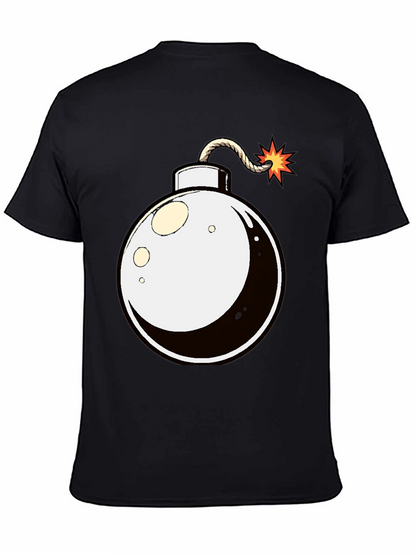 Cartoon Bomb Graphic Tee - Black Cotton T-Shirt