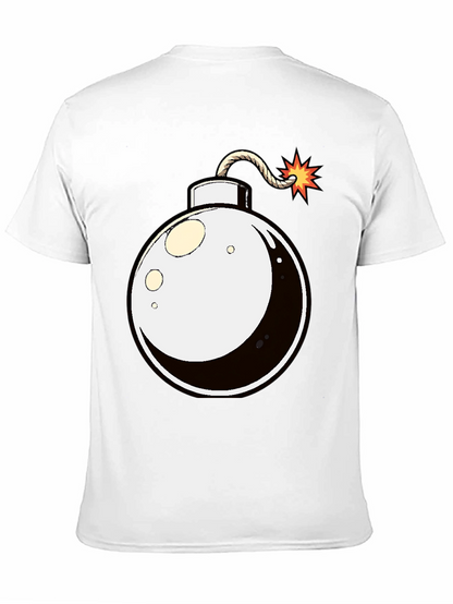 Cartoon Bomb Graphic Tee - Black Cotton T-Shirt