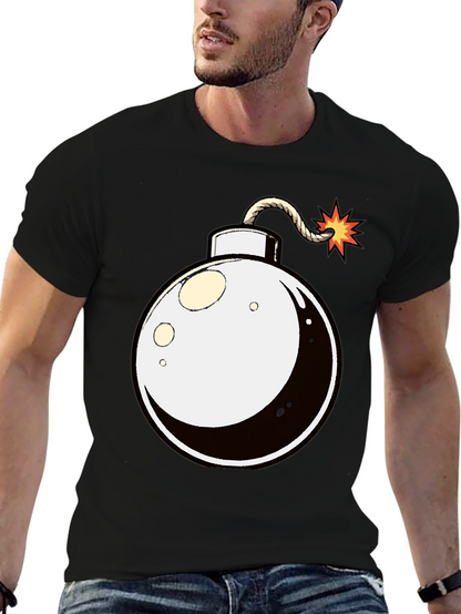 Cartoon Bomb Graphic Tee - Black Cotton T-Shirt