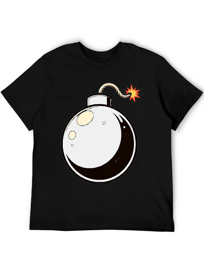 Cartoon Bomb Graphic Tee - Black Cotton T-Shirt