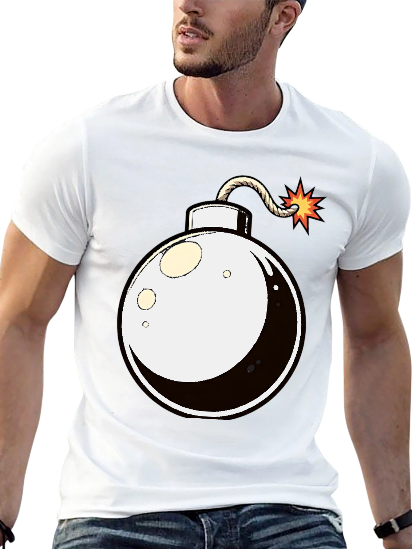 Cartoon Bomb Graphic Tee - Black Cotton T-Shirt