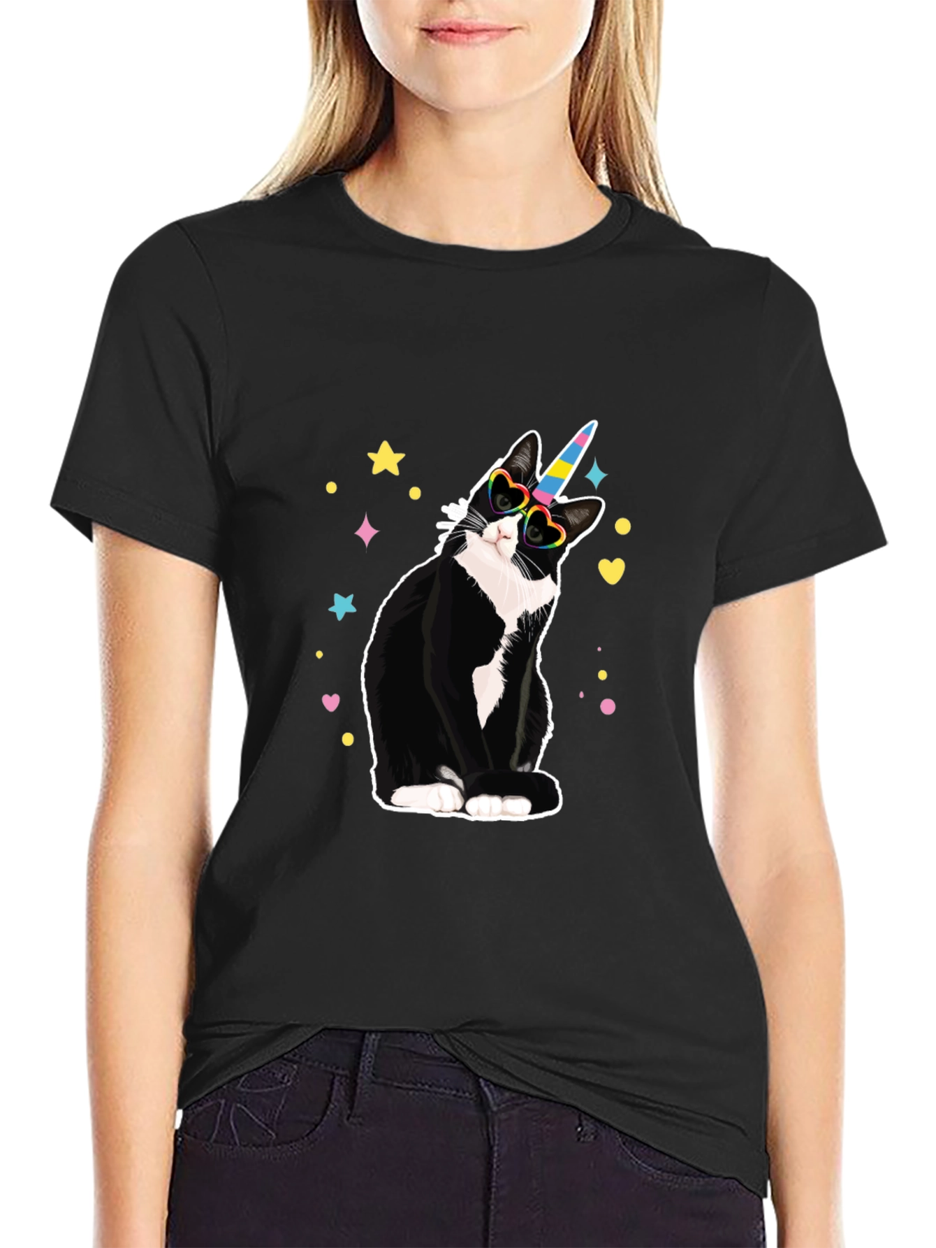 Unicorn Cat T-Shirt - Black