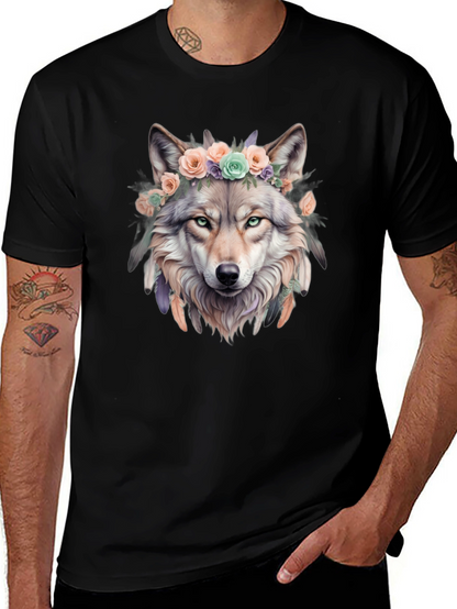 Wolf Flower Crown Graphic Tee - Unique Design