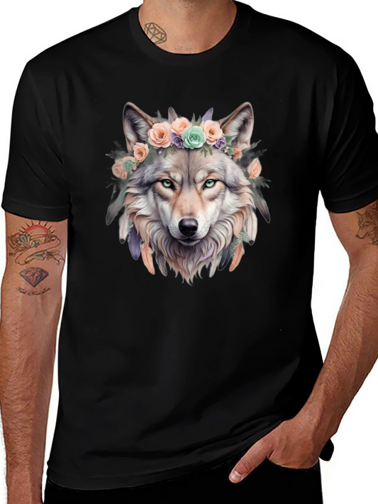 Wolf Flower Crown Graphic Tee - Unique Design