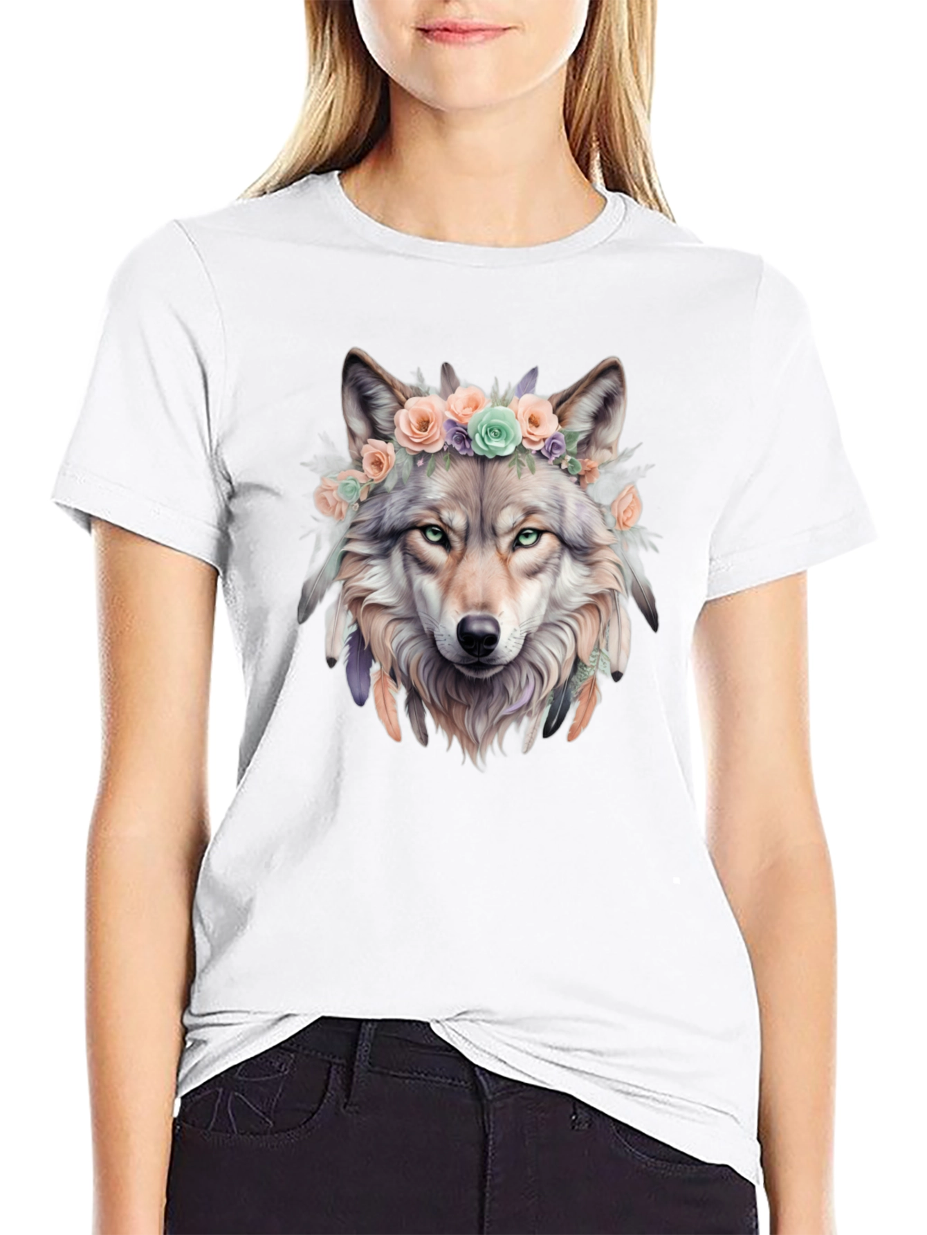 Wolf Flower Crown Graphic Tee - Unique Design