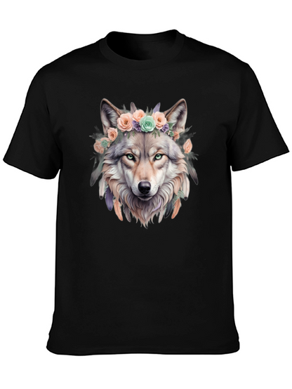 Wolf Flower Crown Graphic Tee - Unique Design