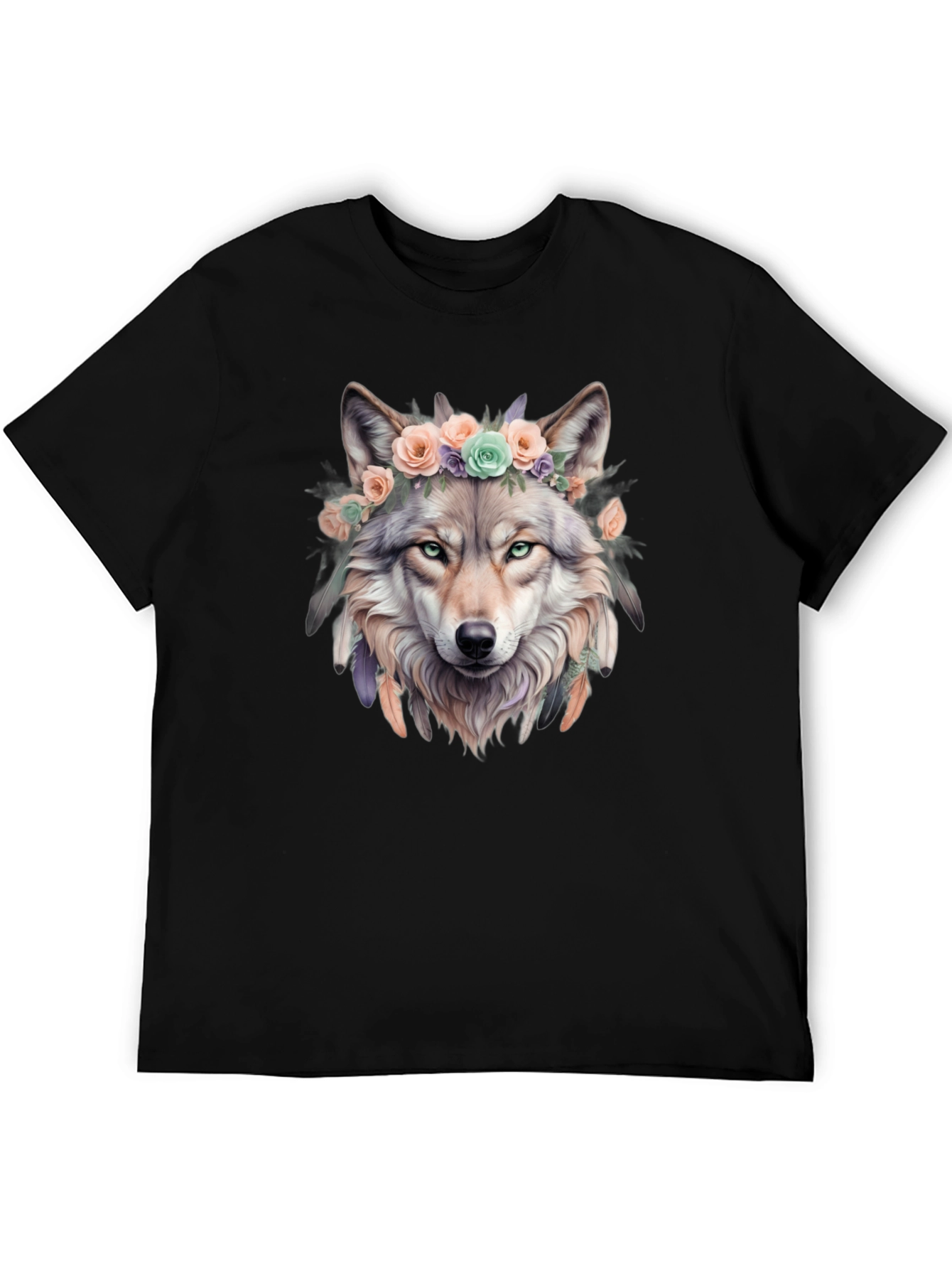 Wolf Flower Crown Graphic Tee - Unique Design