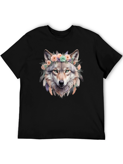 Wolf Flower Crown Graphic Tee - Unique Design