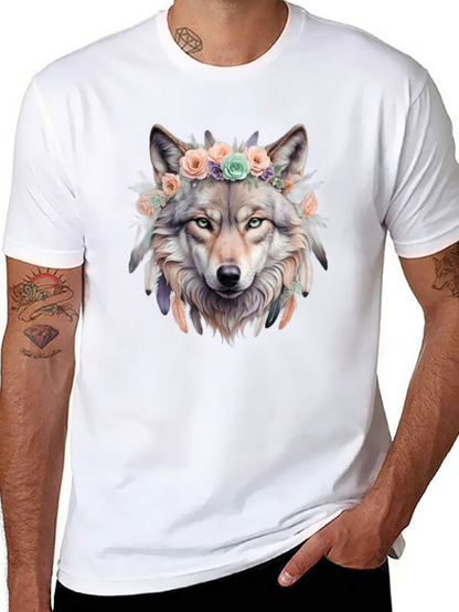 Wolf Flower Crown Graphic Tee - Unique Design
