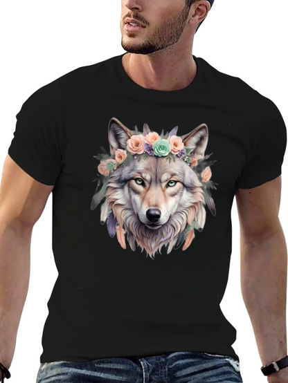 Wolf Flower Crown Graphic Tee - Unique Design