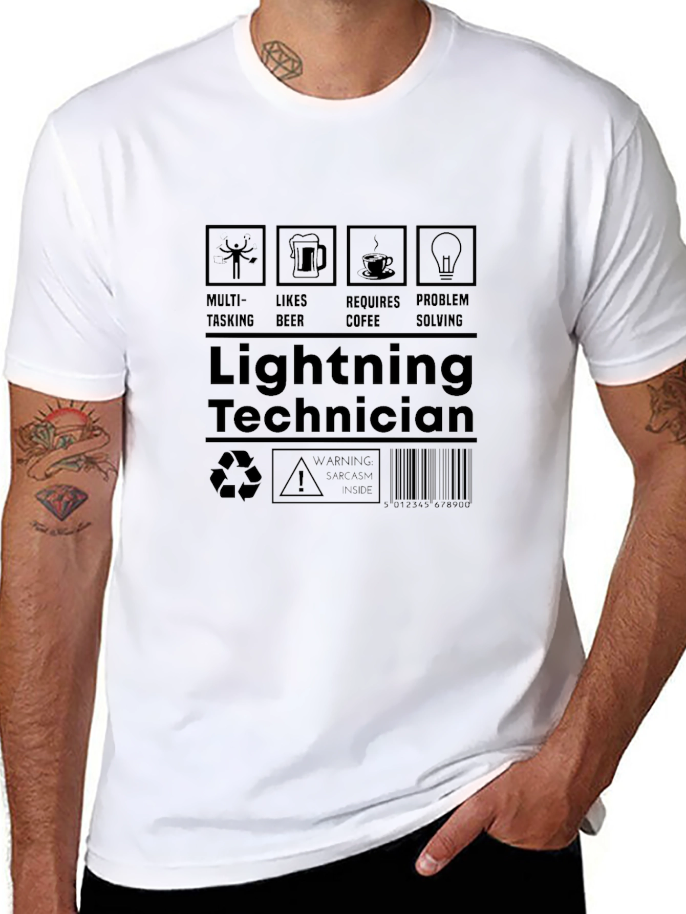 Lightning Technician T-Shirt - Multi-Tasking Coffee Beer Lover