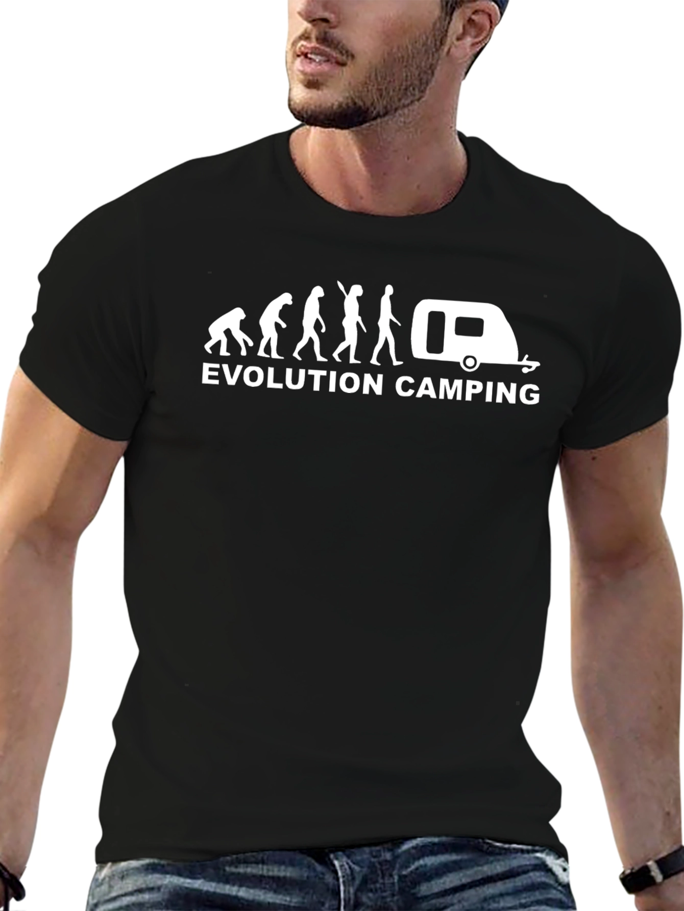 Evolution Camping Graphic T-Shirt - Black Cotton Tee