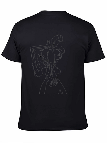 Artistic Black T-Shirt with Woman in Mirror Design