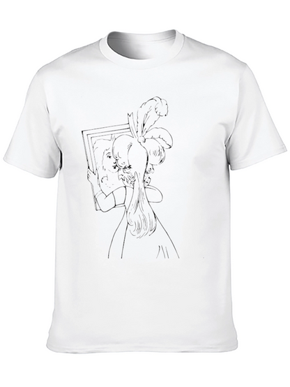 Artistic Black T-Shirt with Woman in Mirror Design