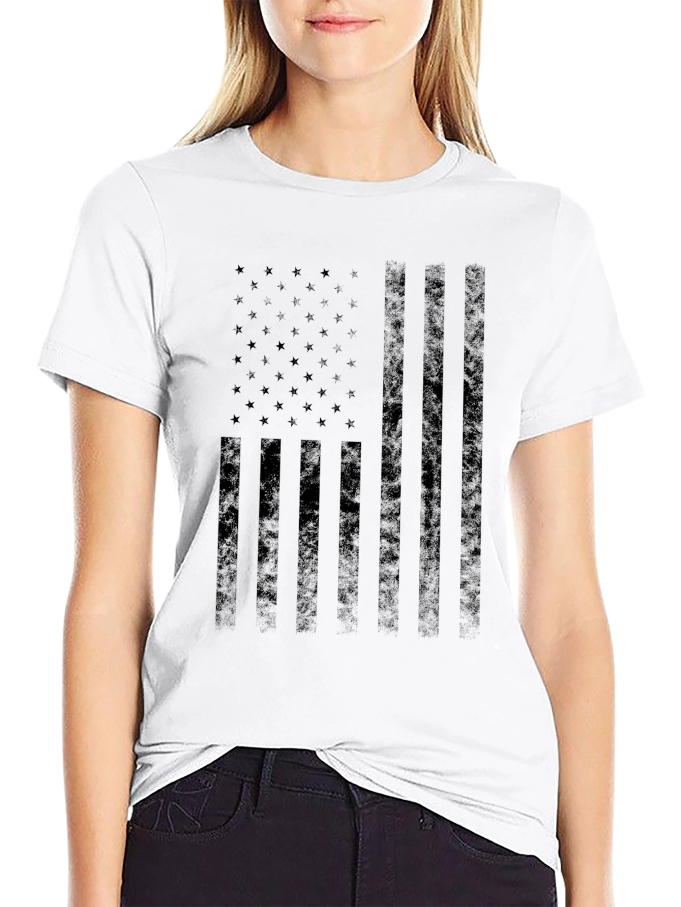 Black Distressed American Flag T-Shirt
