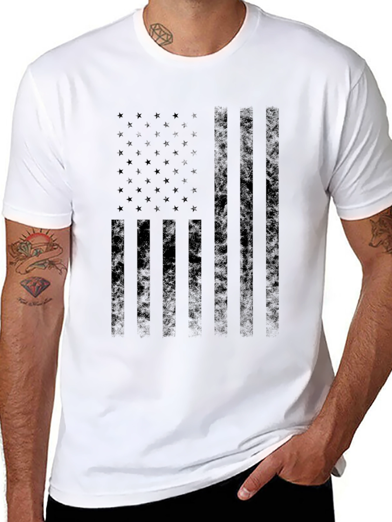 Black Distressed American Flag T-Shirt
