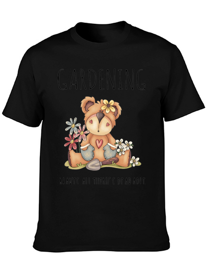 Gardening Teddy Bear Black Graphic T-Shirt