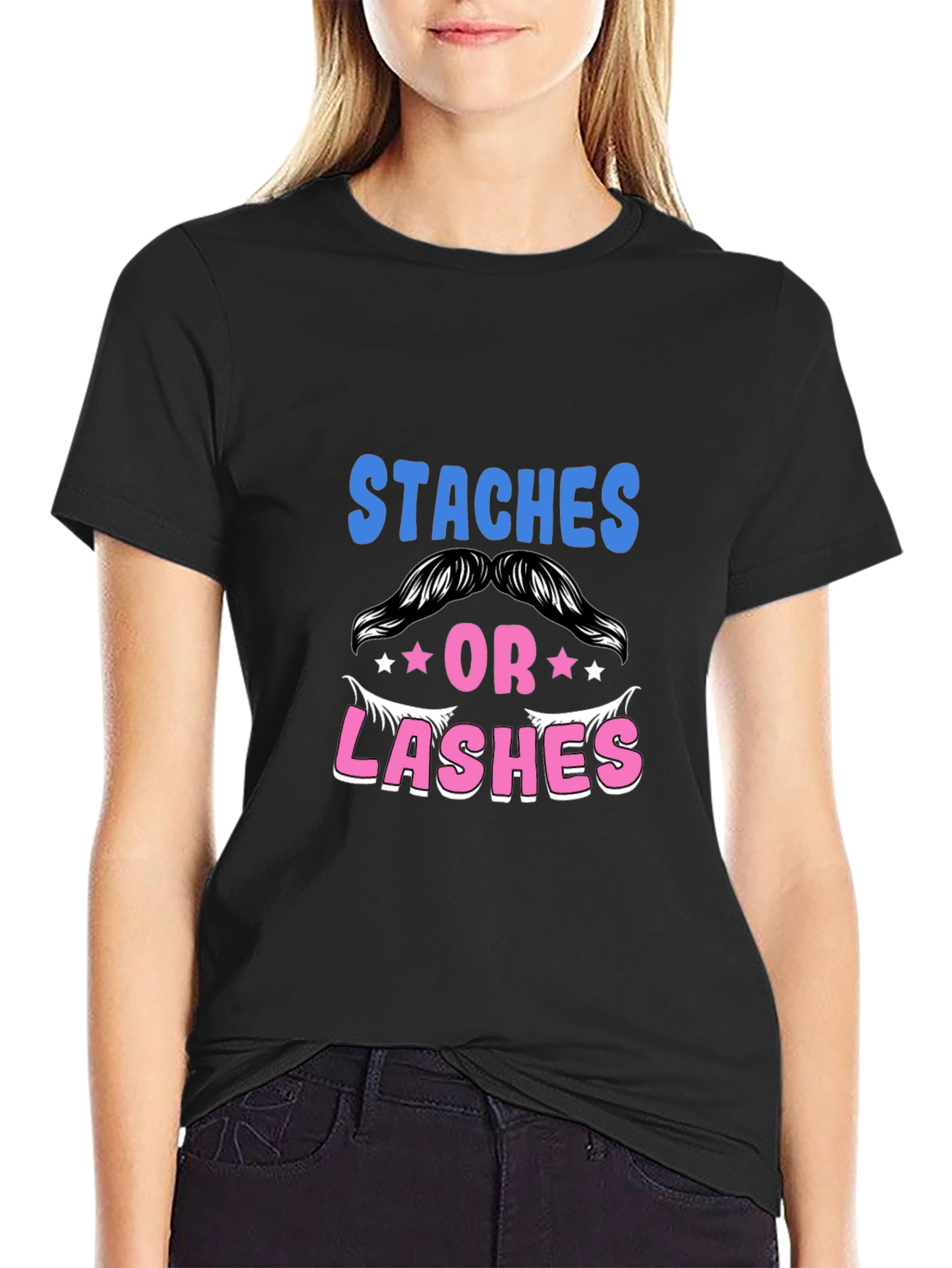 Staches or Lashes Gender Reveal T-Shirt