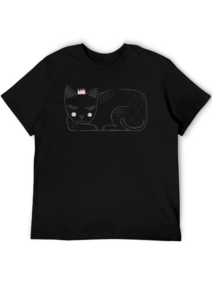Cute Cat with Crown Black T-Shirt