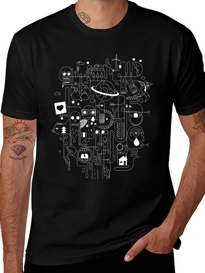 Abstract Line Art Graphic Black T-Shirt