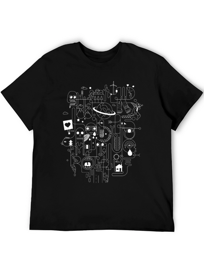 Abstract Line Art Graphic Black T-Shirt