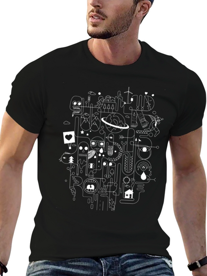 Abstract Line Art Graphic Black T-Shirt