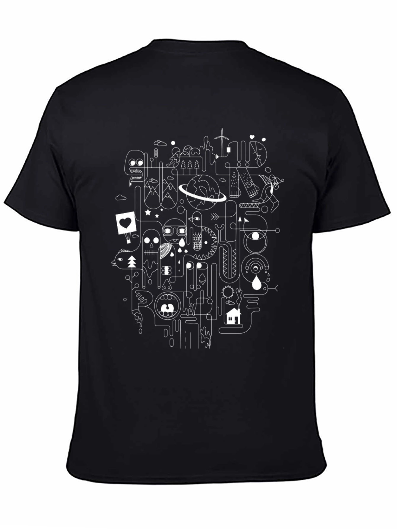 Abstract Line Art Graphic Black T-Shirt