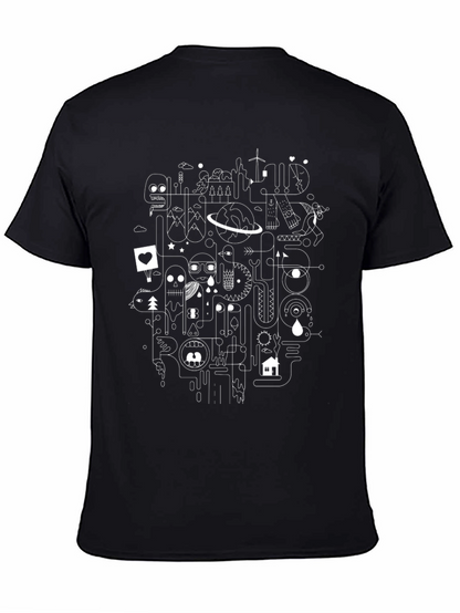 Abstract Line Art Graphic Black T-Shirt