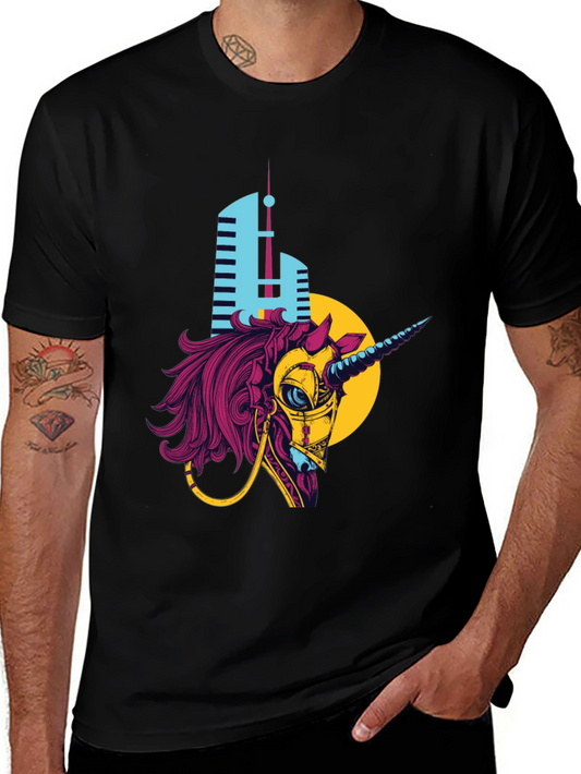 Cyberpunk Unicorn Graphic T-Shirt - Black