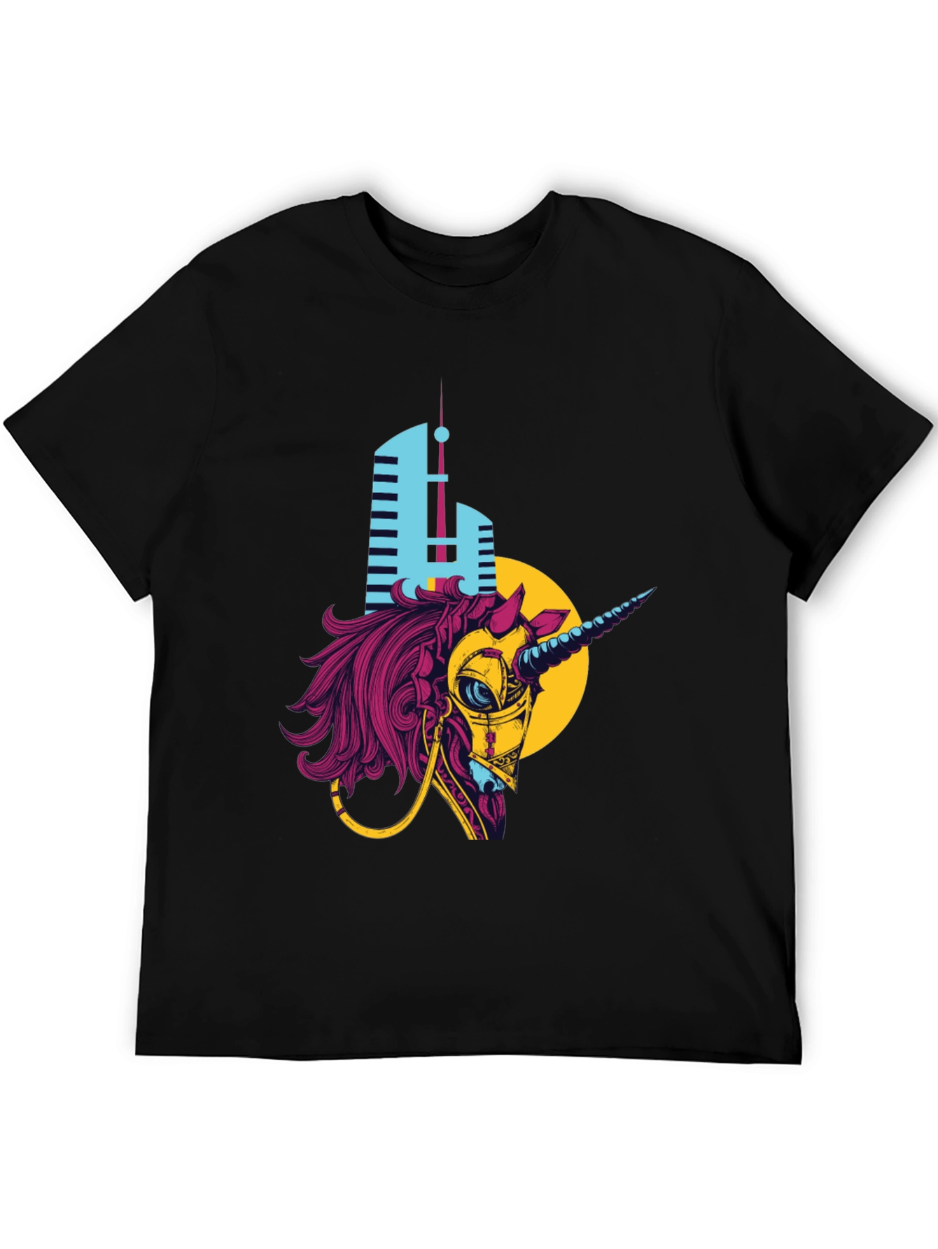 Cyberpunk Unicorn Graphic T-Shirt - Black