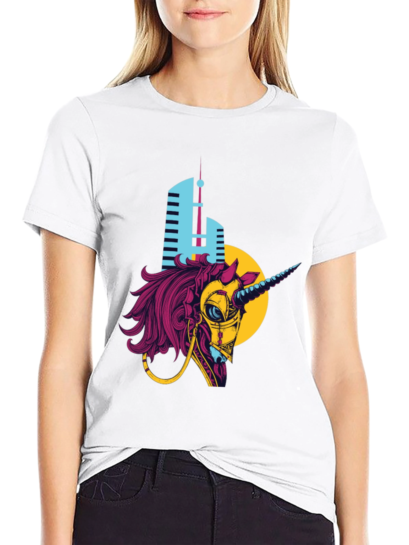 Cyberpunk Unicorn Graphic T-Shirt - Black