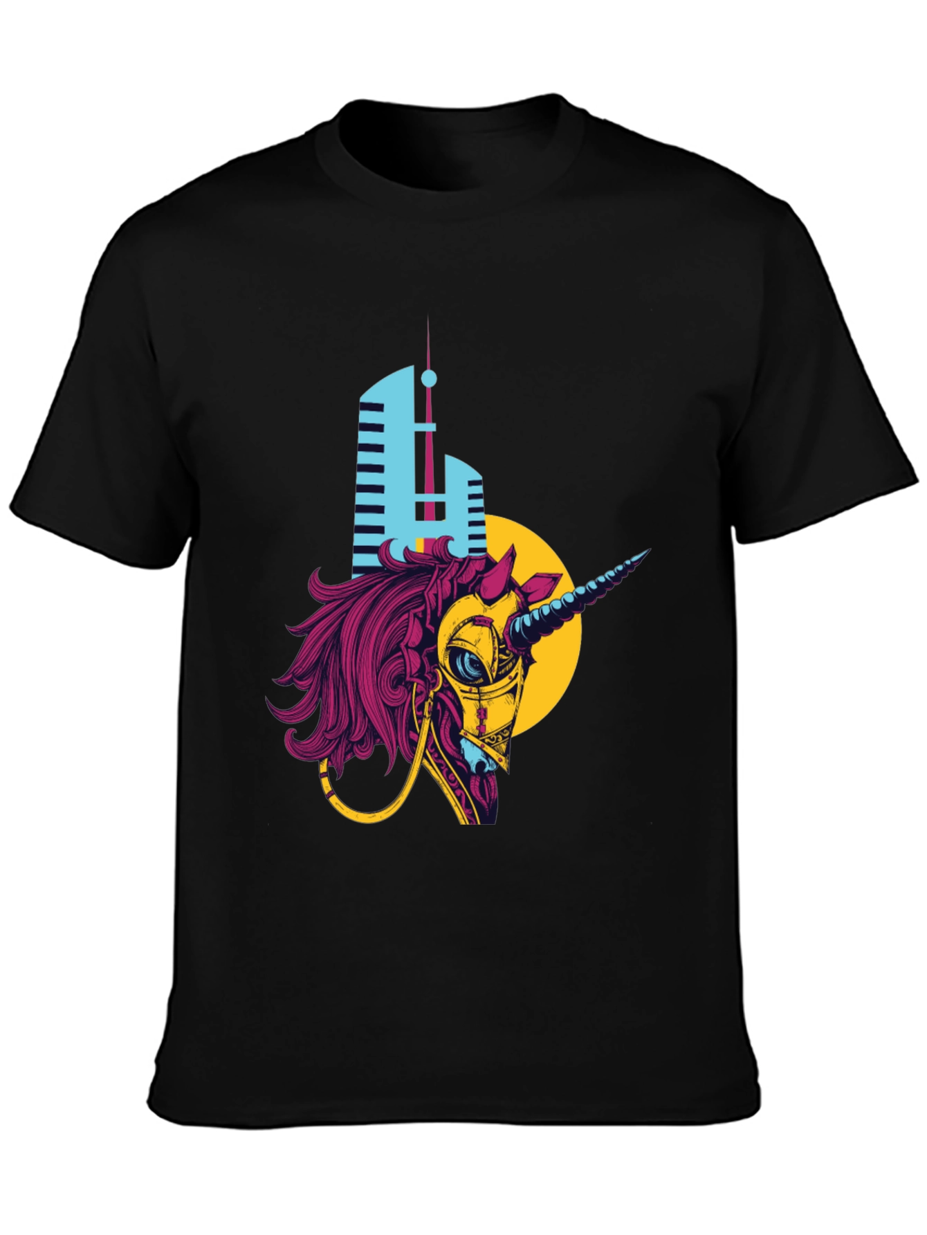 Cyberpunk Unicorn Graphic T-Shirt - Black