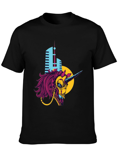 Cyberpunk Unicorn Graphic T-Shirt - Black