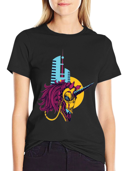 Cyberpunk Unicorn Graphic T-Shirt - Black