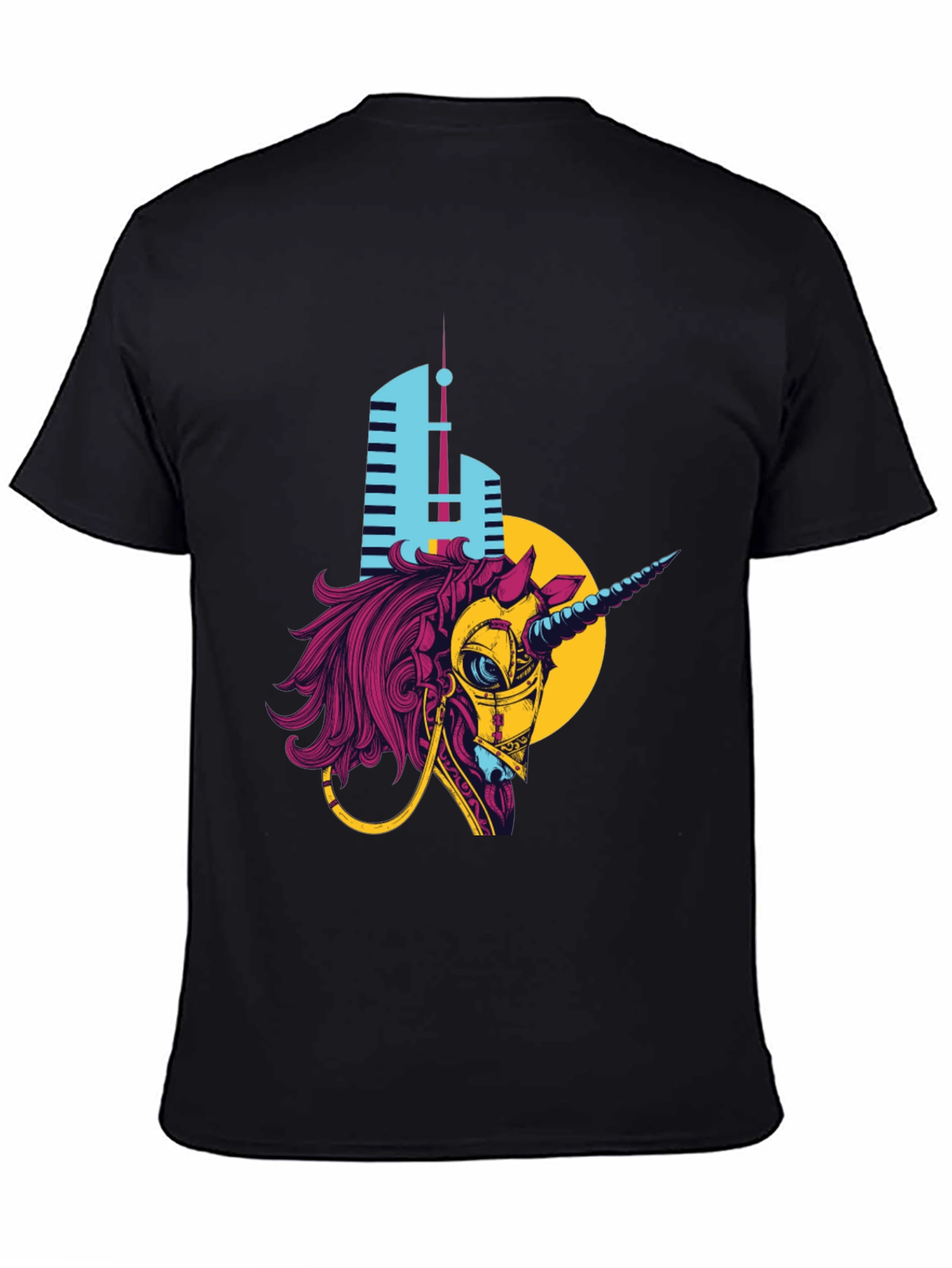 Cyberpunk Unicorn Graphic T-Shirt - Black